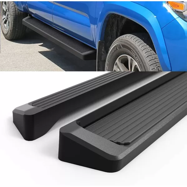 imageAPS Running Boards Nerf Bars Side Steps Step Bars Compatible with Toyota Tacoma 20052023 Double Crew Cab 6ft Bed Black Powder Coated 6 inches Wheel to WheelAluminum Black