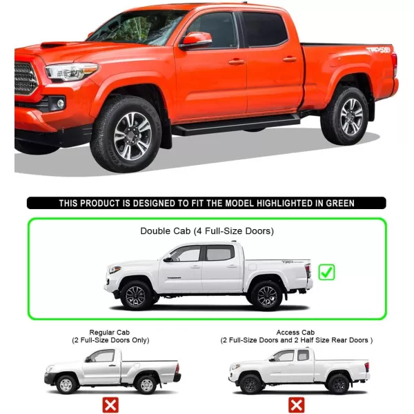imageAPS Running Boards Nerf Bars Side Steps Step Bars Compatible with Toyota Tacoma 20052023 Double Crew Cab 6ft Bed Black Powder Coated 6 inches Wheel to WheelAluminum Black