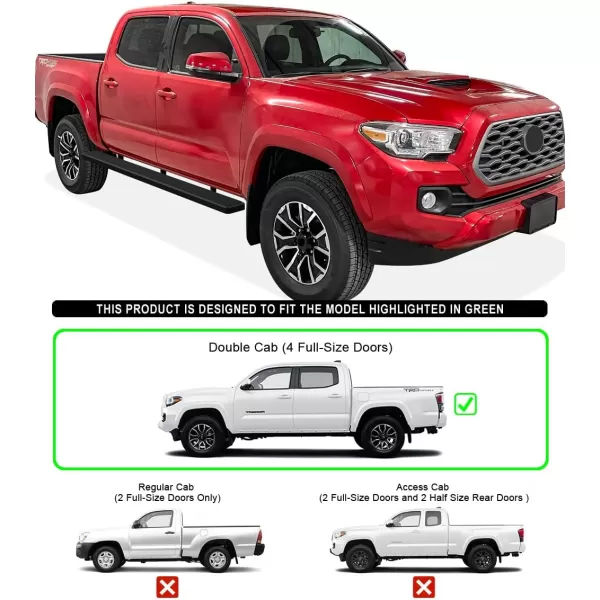imageAPS Running Boards Nerf Bars Side Steps Step Bars Compatible with Toyota Tacoma 20052023 Double Crew Cab 6ft Bed Black Powder Coated 6 inches Wheel to WheelAluminum Black