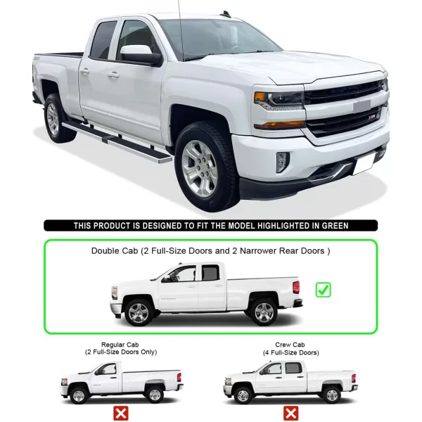 imageAPS Silver 6in Wheel to Wheel Running Boards Side Bars Steps Compatible with Chevy Silverado GMC Sierra 20072018 Double Cab Extended Cab 55ft Short Bed ampamp 2500 2019 Exclude 07 ClassicAluminum Silver