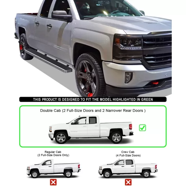 imageAPS Silver 6in Wheel to Wheel Running Boards Side Bars Steps Compatible with Chevy Silverado GMC Sierra 20072018 Double Cab Extended Cab 55ft Short Bed ampamp 2500 2019 Exclude 07 ClassicAluminum Silver