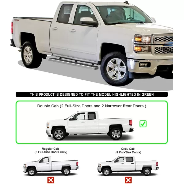 imageAPS Silver 6in Wheel to Wheel Running Boards Side Bars Steps Compatible with Chevy Silverado GMC Sierra 20072018 Double Cab Extended Cab 55ft Short Bed ampamp 2500 2019 Exclude 07 ClassicAluminum Silver