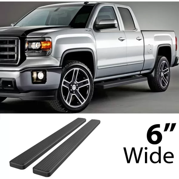 imageAPS Silver 6in Wheel to Wheel Running Boards Side Bars Steps Compatible with Chevy Silverado GMC Sierra 20072018 Double Cab Extended Cab 55ft Short Bed ampamp 2500 2019 Exclude 07 ClassicBlack