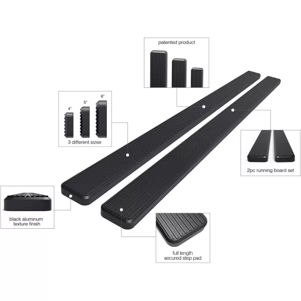 imageAPS Silver 6in Wheel to Wheel Running Boards Side Bars Steps Compatible with Chevy Silverado GMC Sierra 20072018 Double Cab Extended Cab 55ft Short Bed ampamp 2500 2019 Exclude 07 ClassicAluminum Black