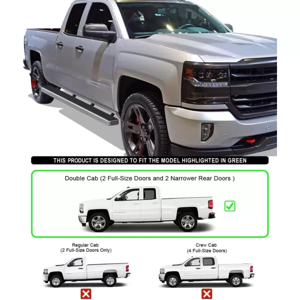 imageAPS Silver 6in Wheel to Wheel Running Boards Side Bars Steps Compatible with Chevy Silverado GMC Sierra 20072018 Double Cab Extended Cab 55ft Short Bed ampamp 2500 2019 Exclude 07 ClassicAluminum Silver