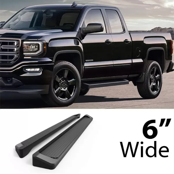 imageAPS Silver 6in Wheel to Wheel Running Boards Side Bars Steps Compatible with Chevy Silverado GMC Sierra 20072018 Double Cab Extended Cab 55ft Short Bed ampamp 2500 2019 Exclude 07 ClassicAluminum Black