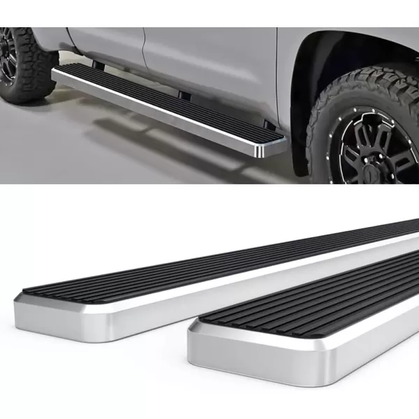 imageAPS Wheel to Wheel Running Boards 5in Compatible with Toyota Tundra 20072021 Double Cab 55ft Bed Stainless Steel Nerf Bars Side Steps Side BarsSilver