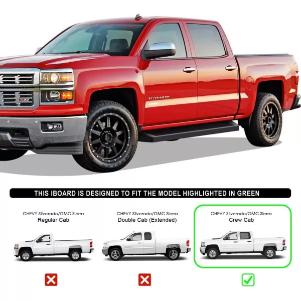 imageAPS iBoard Third Generation Black Aluminum Running Boards Side Step for Selected Chevy Silverado GMC Sierra Crew Cab