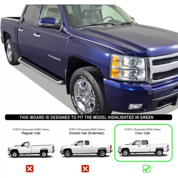 imageiBoard Third Generation Silver Aluminum Running Boards Side Step for Selected Chevy Silverado Sierra Crew Cab