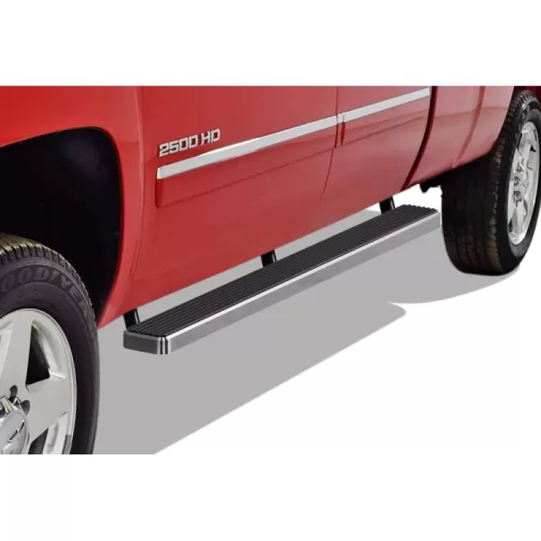imageAPS iBoard Fifth Generation 5inch Black Stainless Steel Running Boards Side Step for Selected Chevy Silverado GMC Sierra Crew CabStainless Steel Polished