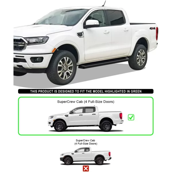 imageAPS 6in Black Running Boards Compatible with Ford Ranger SuperCrew Cab 1923
