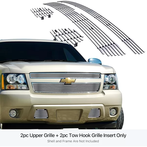 imageAPS Compatible with Chevy Avalanche Suburban Tahoe 20072014 Main Upper Tow Hook Stainless Steel Chrome 8x6 Billet Front Grill Grille Insert Combo C67919C