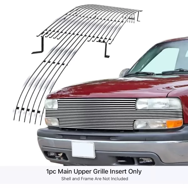 imageAPS Compatible with Chevy Silverado 1500 19992002 ampamp 0006 Suburban Tahoe Full Face Main Upper Stainless Steel SS Chrome Horizontal Billet Front Grill Grille Insert C85025A