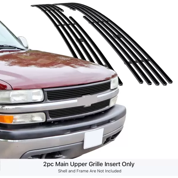imageAPS Compatible with Chevy Silverado 1500 2500 3500 19992000 ampamp Suburban Tahoe 0006 Main Upper Stainless Steel SS Black Billet Front Grill Grille Insert C65701HBlack