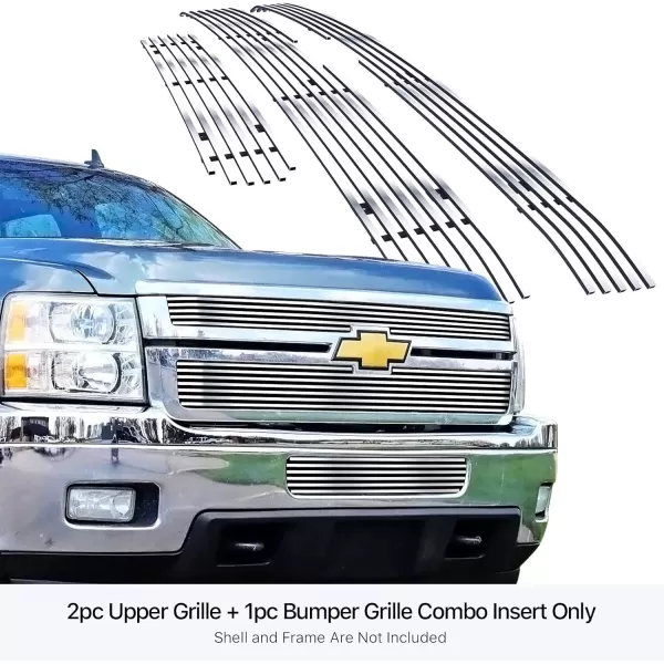 imageAPS Compatible with Chevy Silverado 2500 HD 3500 HD 20112014 Main Upper Lower Bumper Stainless Steel SS Chrome Billet Front Grill Grille Insert Combo C61031AChrome