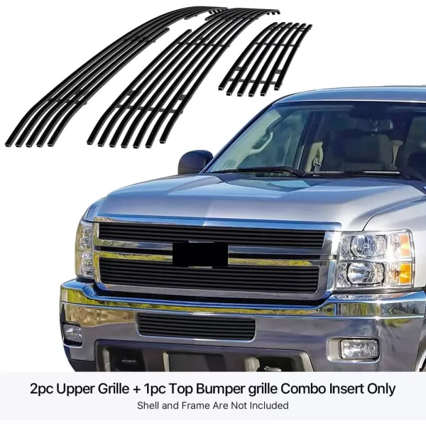 imageAPS Compatible with Chevy Silverado 2500 HD 3500 HD 20112014 Main Upper Lower Bumper Stainless Steel SS Chrome Billet Front Grill Grille Insert Combo C61031ABlack