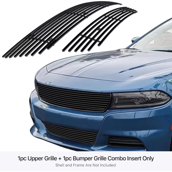 imageAPS Compatible with Dodge Charger 20152018 ampamp 19 SXT Without Adaptive Cruise Control Main Upper Lower Bumper Black Billet Front Grill Grille Insert Combo S18H94316D