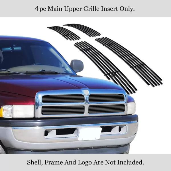 imageAPS Compatible with Dodge Ram 19942001 Main Upper Stainless Steel Chrome 8x6 Billet Front Grill Grille Insert D65721CBlack