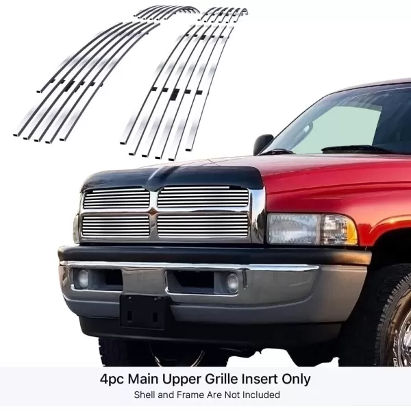 imageAPS Compatible with Dodge Ram 19942001 Main Upper Stainless Steel Chrome 8x6 Billet Front Grill Grille Insert D65721CChrome