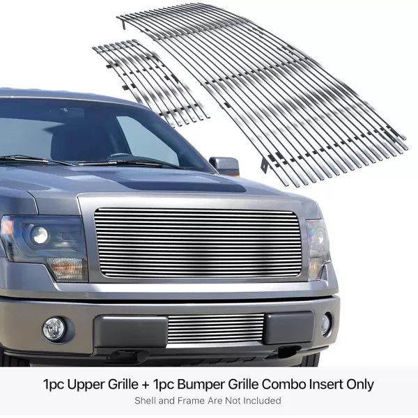 imageAPS Compatible with Ford F150 20092014 Main Upper Lower Bumper Stainless Steel SS Black Billet Front Grill Grille Insert Combo F86614HChrome