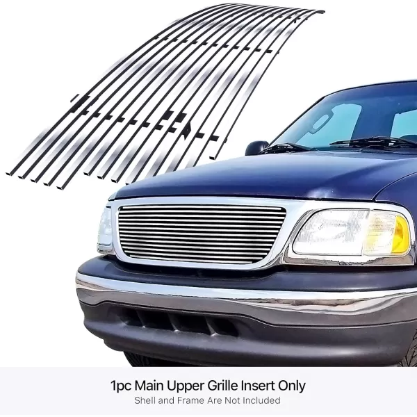 imageAPS Compatible with Ford F150 Harley Davidson Lightning 19992003 ampamp Expedition 9902 ampamp F150 Heritage 04 Main Upper Stainless Steel SS Chrome Billet Front Grill Grille Insert F85072AChrome