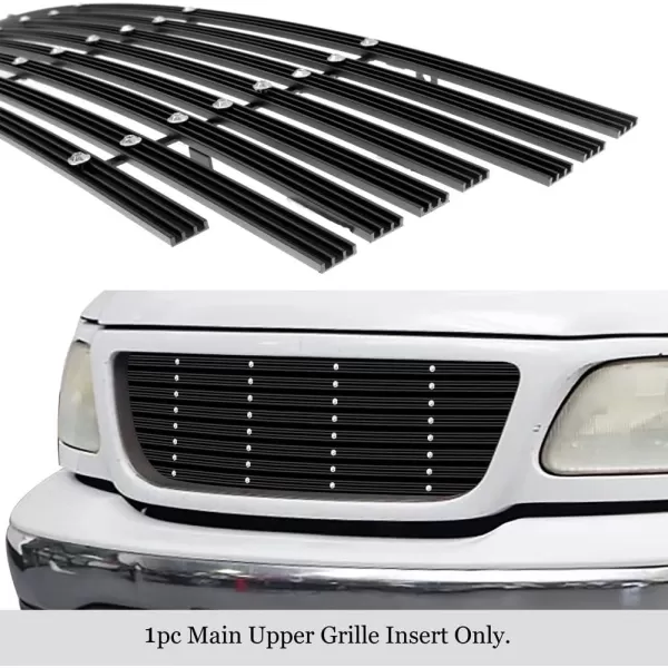 imageAPS Compatible with Ford F150 Harley Davidson Lightning 19992003 ampamp Expedition 9902 ampamp F150 Heritage 04 Main Upper Stainless Steel SS Chrome Billet Front Grill Grille Insert F85072ABlack