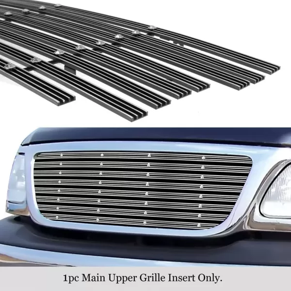 imageAPS Compatible with Ford F150 Harley Davidson Lightning 19992003 ampamp Expedition 9902 ampamp F150 Heritage 04 Main Upper Stainless Steel SS Chrome Billet Front Grill Grille Insert F85072AChrome