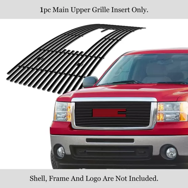 imageAPS Compatible with GMC Sierra 1500 20072013 ampamp 0710 Sierra Denali New Body with Logo Show Main Upper Stainless Steel Black 8x6 Horizontal Billet Front Grill Grille Insert G66474JBlack