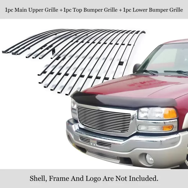 imageAPS Premium 304 Stainless Steel Chrome Horizontal Billet Grille Grill Insert Combo Compatible with GMC Sierra 2500 03 04 ampamp 0306 1500 2500 HD 3500 ampamp 07 Classic Main Upper Top Lower Bumper N19S69776G