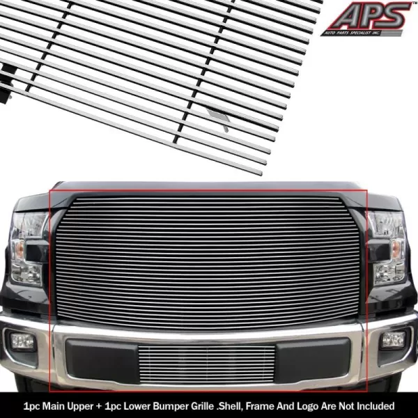 imageAPS Compatible with Ford F150 20152017 Aluminum Chrome Horizontal Billet Grille Grill Insert Combo F81361A