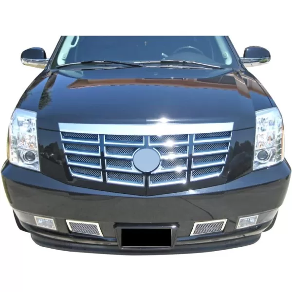 imageAPS Premium Stainless Steel Chrome Mesh Grille Grill Insert Combo Compatible with Cadillac Escalade 2007 2008 2009 2010 2011 2012 2013 2014 Main Upper Tow Hook N19T52877A