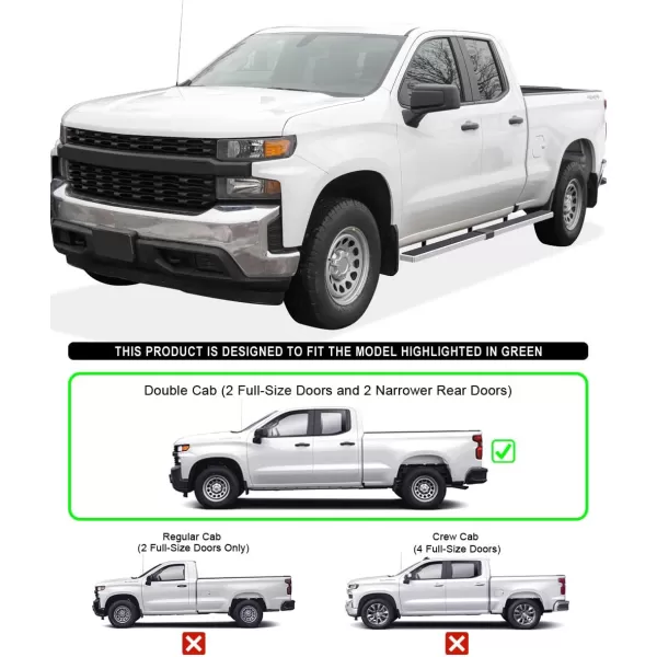 imageAPS 5in WheeltoWheel Stainless Steel Nerf Bars Compatible with Silverado Sierra Double Cab 65ft Bed 1925
