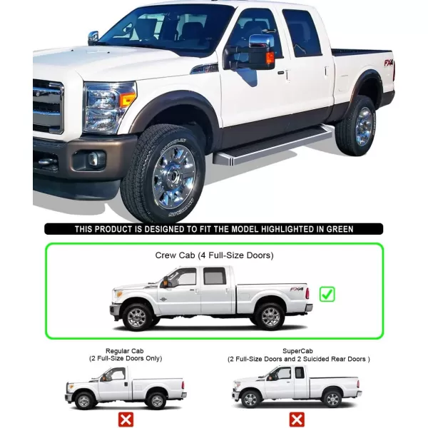 imageAPS Silver Running Board Style Running Boards Nerf Bars Side Steps Compatible with Ford F250 F350 Super Duty 19992016 Crew CabAluminum Silver