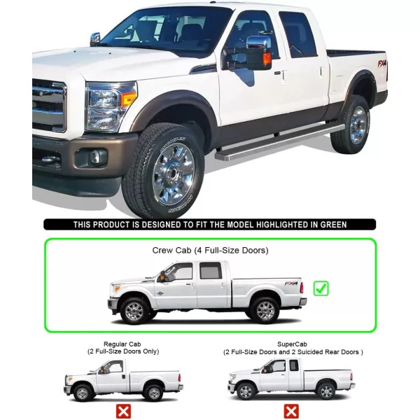 imageAPS Silver Running Board Style Running Boards Nerf Bars Side Steps Compatible with Ford F250 F350 Super Duty 19992016 Crew CabAluminum Silver
