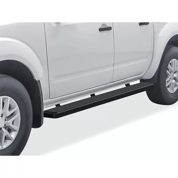 imageAPS 5in Stainless Steel Black Running Boards Compatible with Nissan Frontier 20052025 Crew Cab Nerf Bars Side StepsStainless Steel Black