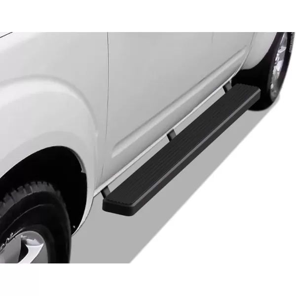 imageAPS 5in Stainless Steel Black Running Boards Compatible with Nissan Frontier 20052025 Crew Cab Nerf Bars Side StepsStainless Steel Black