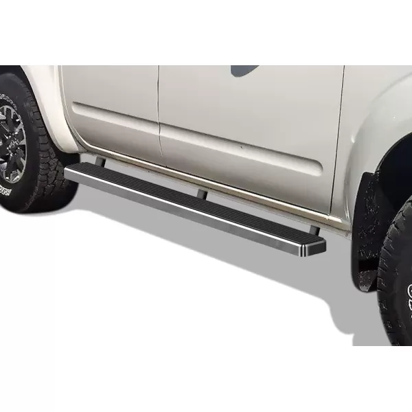 imageAPS 5in Stainless Steel Black Running Boards Compatible with Nissan Frontier 20052025 Crew Cab Nerf Bars Side StepsStainless Steel Polished