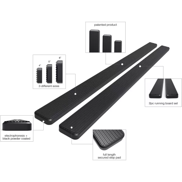 imageAPS Black Powder Coated 6 inches Wheel to Wheel Running Boards Side Bars Side Steps Compatible with Nissan Frontier 20052025 Crew Cab 5ft BedAluminum Black