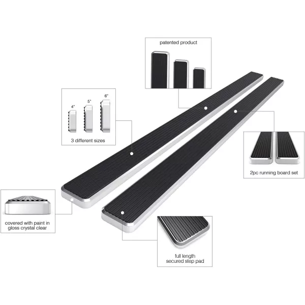 imageAPS Black Powder Coated 6 inches Wheel to Wheel Running Boards Side Bars Side Steps Compatible with Nissan Frontier 20052025 Crew Cab 5ft BedAluminum Silver