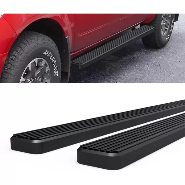 imageAPS Black Powder Coated 6 inches Wheel to Wheel Running Boards Side Bars Side Steps Compatible with Nissan Frontier 20052025 Crew Cab 5ft BedAluminum Black