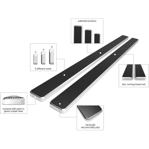 imageAPS Black Powder Coated 6 inches Wheel to Wheel Running Boards Side Bars Side Steps Compatible with Nissan Frontier 20052025 Crew Cab 5ft BedStainless Steel Polished