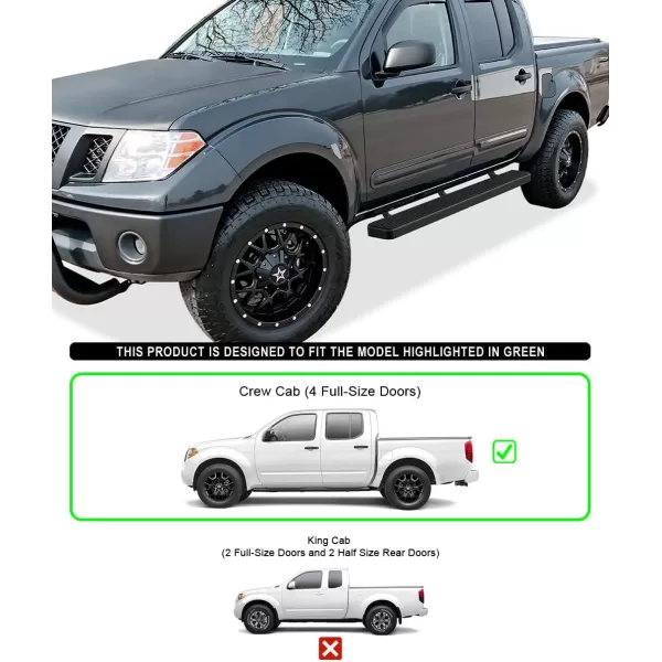 imageAPS Black Running Boards Style Compatible with Nissan Frontier 20052025 Crew Cab Nerf Bars Side Steps Side BarsAluminum Black