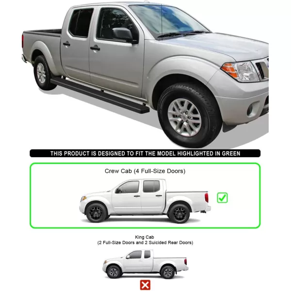 imageAPS Black Running Boards Style Compatible with Nissan Frontier 20052025 Crew Cab Nerf Bars Side Steps Side BarsAluminum Black