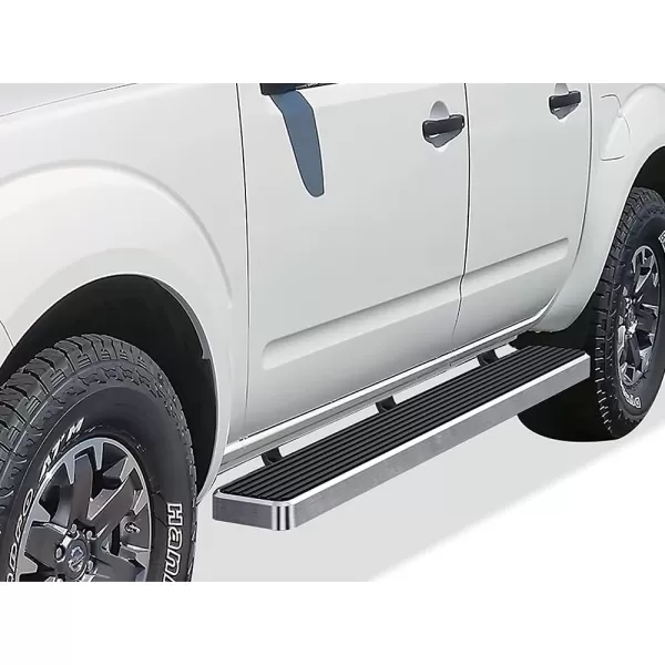 imageAPS Black Running Boards Style Compatible with Nissan Frontier 20052025 Crew Cab Nerf Bars Side Steps Side BarsSilver