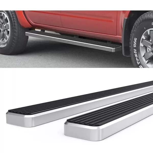 imageAPS Black Running Boards Style Compatible with Nissan Frontier 20052025 Crew Cab Nerf Bars Side Steps Side BarsSilver