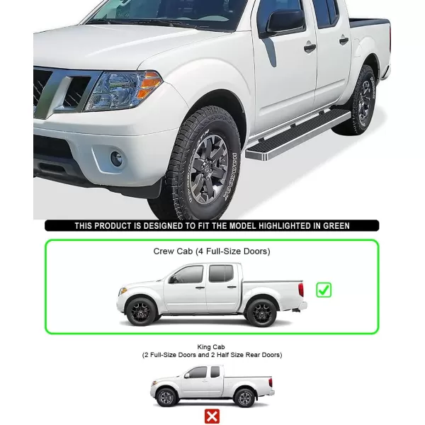 imageAPS Black Running Boards Style Compatible with Nissan Frontier 20052025 Crew Cab Nerf Bars Side Steps Side BarsSilver