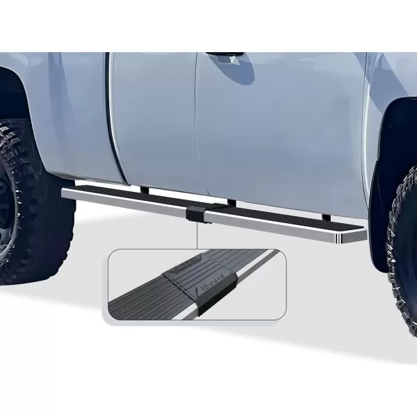 imageAPS Running Boards 6in Black Compatible with Chevy Silverado GMC Sierra 1500 2500 19992013 Double Cab ampamp 2500HD 3500 20012014 Exclude CK Classic Nerf Bars Side Steps Side BarsAluminum Silver