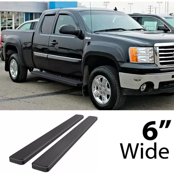 imageAPS Running Boards 6in Black Compatible with Chevy Silverado GMC Sierra 1500 2500 19992013 Double Cab ampamp 2500HD 3500 20012014 Exclude CK Classic Nerf Bars Side Steps Side BarsAluminum Black