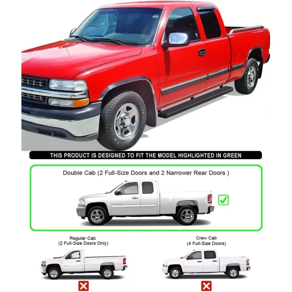 imageAPS Running Boards 6in Black Compatible with Chevy Silverado GMC Sierra 1500 2500 19992013 Double Cab ampamp 2500HD 3500 20012014 Exclude CK Classic Nerf Bars Side Steps Side BarsAluminum Black