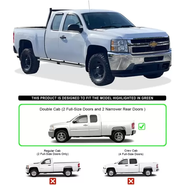 imageAPS Running Boards 6in Black Compatible with Chevy Silverado GMC Sierra 1500 2500 19992013 Double Cab ampamp 2500HD 3500 20012014 Exclude CK Classic Nerf Bars Side Steps Side BarsAluminum Silver